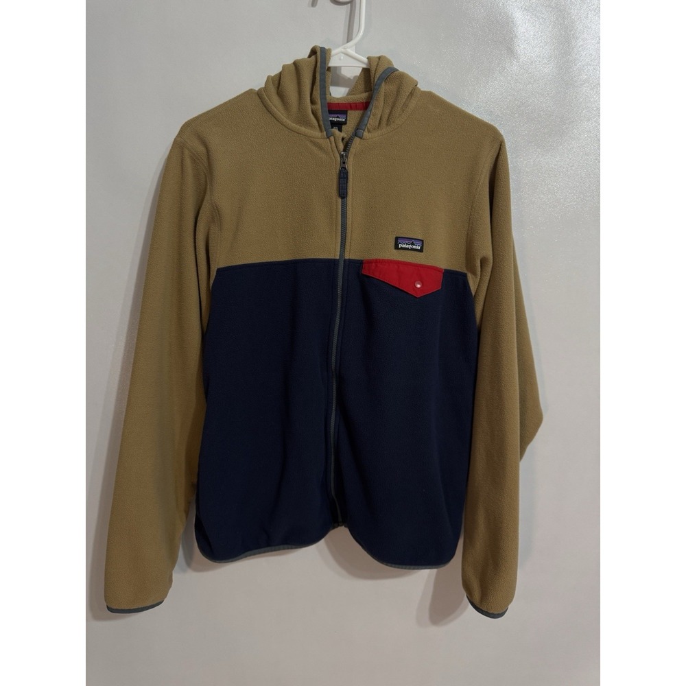 Patagonia Boys XXL 16-18 Micro D Snap-T Jacket Full Zip Teal Khaki Hooded